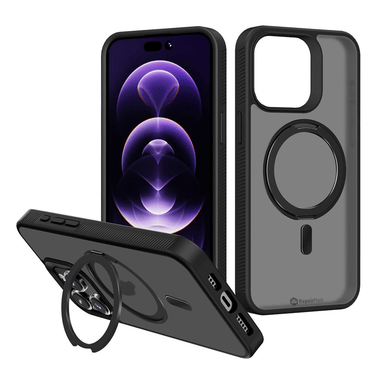 iPhone 15 Pro Max Compatible Case Cover With 360° Rotation Magnetic Matte Stand - Black